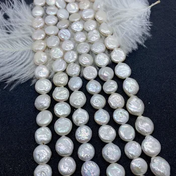 Prirodni Slatkovodni Biseri Ravne Okrugle Gumbe Perle 11-12 mm u Baroknom stilu za Izradu Nakita DIY Ogrlica i Naušnica i Narukvica Pribor